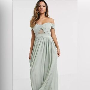 NWT - ASOS Premium Lace & Pleat Bardot Maxi Dress in Sage